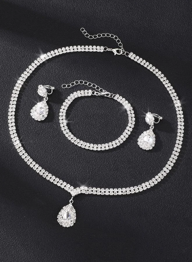 تايك تو طقم 3 قطع عقد كريستال وسوار وأقراط